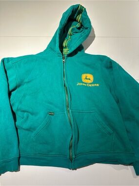 John Deere Teal Zip-Up Hoodie with Yellow Logo